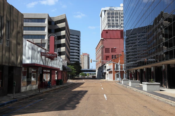 an city empty street in downtown Jackson, Mississippi