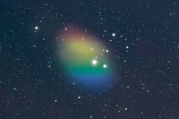 Oval-shaped rainbow shape seen among stars